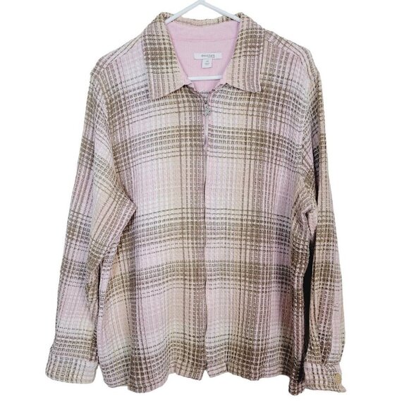 DressBarn Woman Sz 2X Plaid Waffle Weave Shaket Shirt Jacket Corduroy Accents - Picture 1 of 10